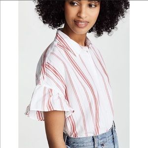 Madewell Striped Ruffle Sleeve Button Down Shirt